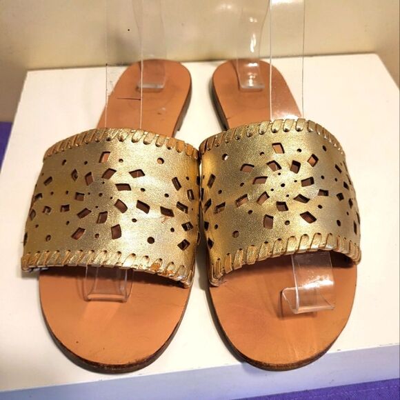 Jack Rogers "Delilah" Gold Perforated Leather Slide Sandals sz.8 Ret. $128 - Picture 1 of 5